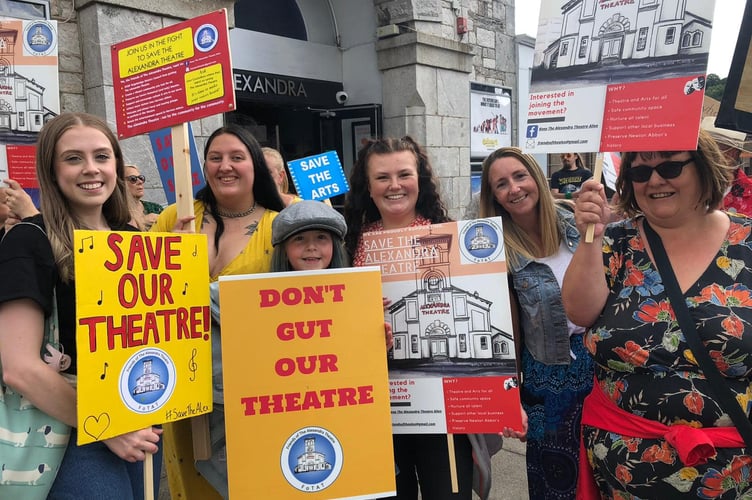 Protesters outside the Alexandra Theatre building