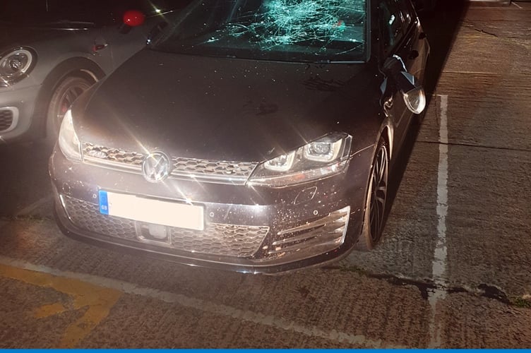 Police have arrested an man after this car was damagfed ion Newton Abbot on Saturday night.
Picture: Newton Abbot police (25-6-23)