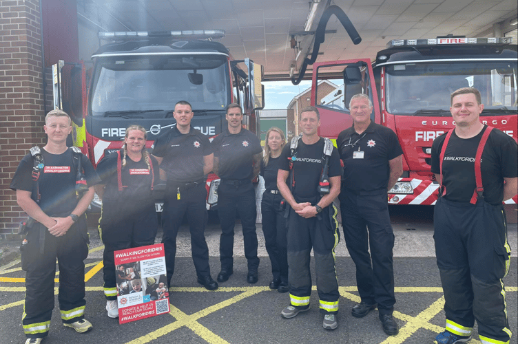 A FLYING VISIT: Newton Abbot Fire Station welcomes crew from Axminster as their 160 mile charity walk continues apace 