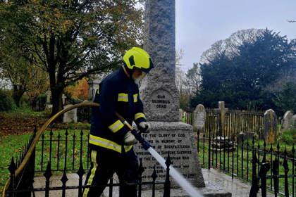 Buckfastleigh remembers... firefighters clean town's war memorial 