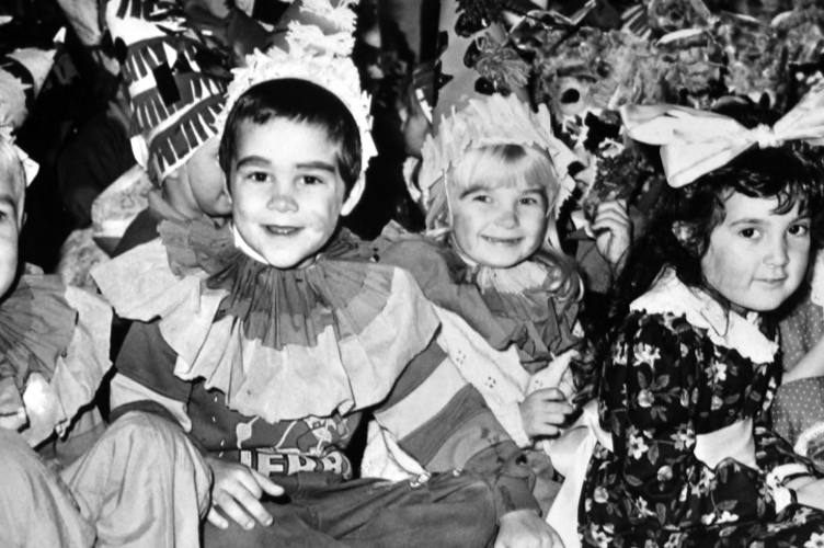 Happy faces from the Milber Infants Christmas play The Little Angel in 1992.