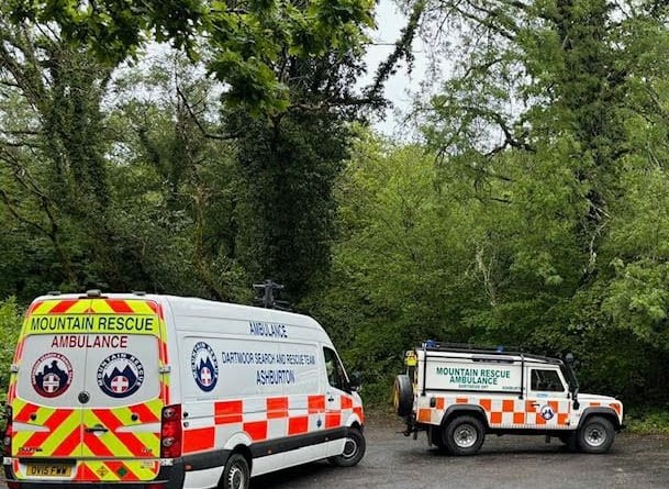 Dartmoor Search and Rescue volunteers at Becky Falls. 