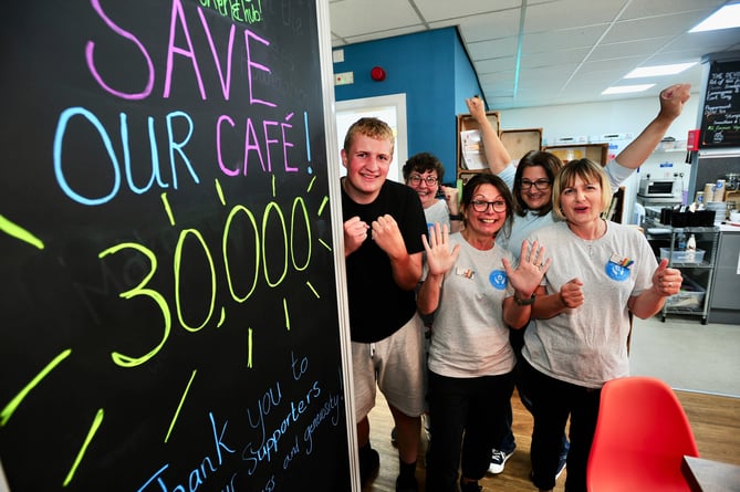 Target reached - delighted staff at Newton Abbot's No Limits Cafe and Hub where a cash flow crises has been averted thanks to a massive Crowdfunder appeal.