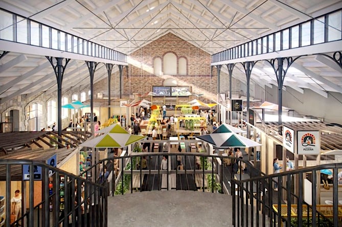 Newton Abbot Market Hall. Interior high view