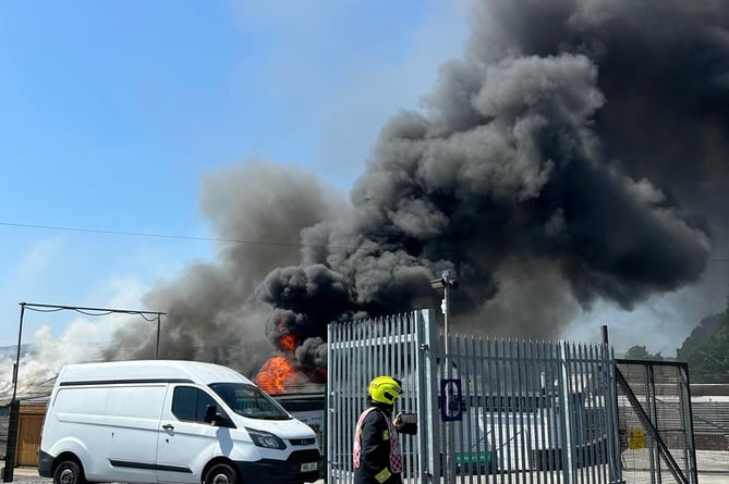 Dramatic images from today's industrial blaze at Heathfield. Photo: Newton Abbot Fire Station