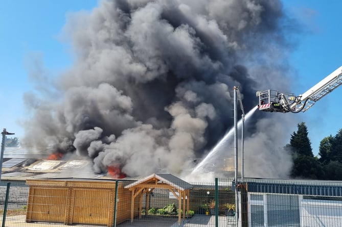 Dramatic images from today's industrial blaze at Heathfield. Photo: Newton Abbot Fire Station