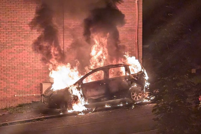 Car alight in Newton Abbot, Photo Newton Abbot Fire Station. 