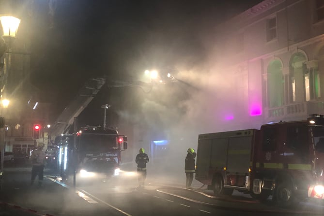 Firefighters tackling a blaze at Market Fish and Chips in Newton Abbot