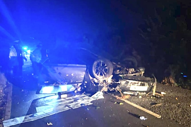 Aftermath of a multi-vehicle collision on the St Marychurch Road at Milber, Newton Abbot on the night of October 22