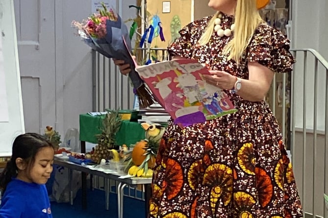 Author Sarah McIntyre with children at All Saints Marsh CofE Academy. 