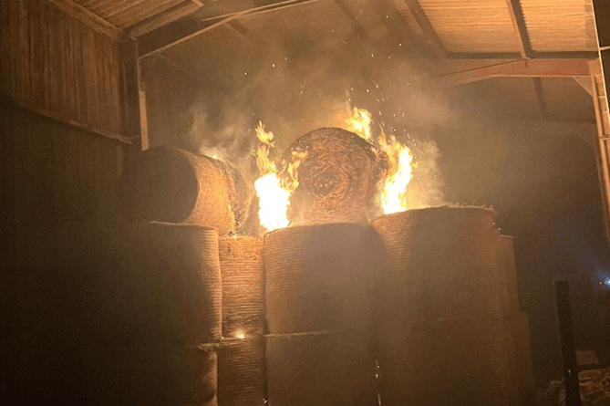 Around 18 tons of hay caught fire