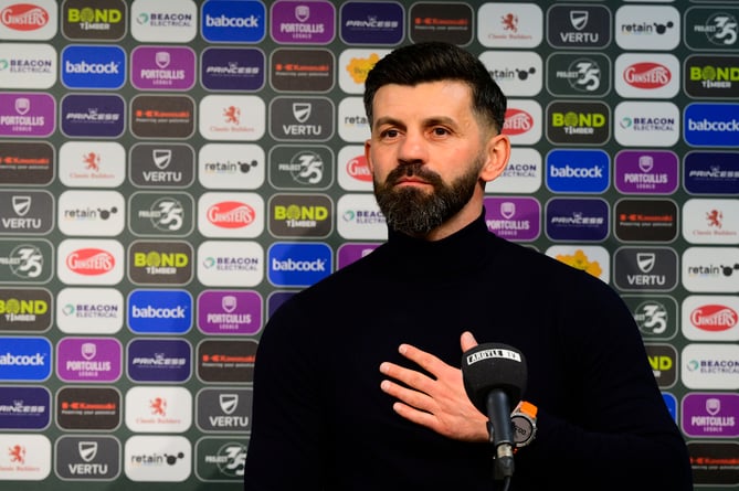 New Plymouth Argyle Head Coach, Miron Muslic during the Plymouth Argyle press call 13th January 2025, Home Park, Plymouth, Devon - Photo: Phil Mingo/PPAUK